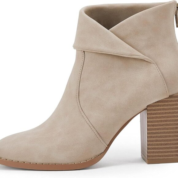 Women's Faux Leather Ankle Boots 6.5 Chunky Heel Slip On Zipper Casual - Picture 2 of 5